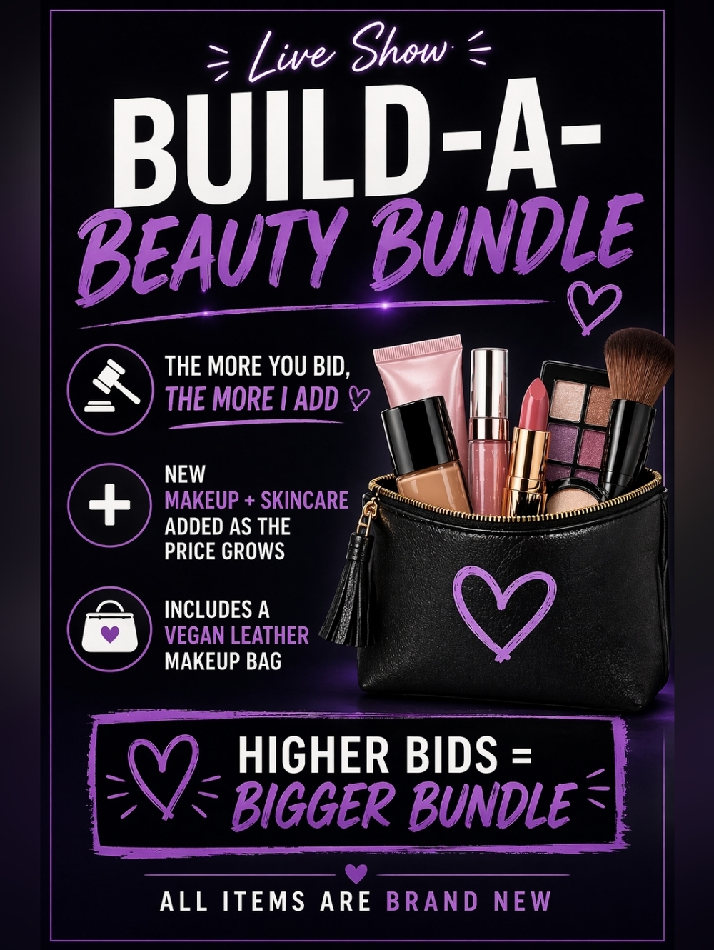 Build-A-Beauty Bundle NEW Makeup + Skincare in Vegan Leather Bag — More You Bid